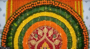 Ganpati background decoration at home image