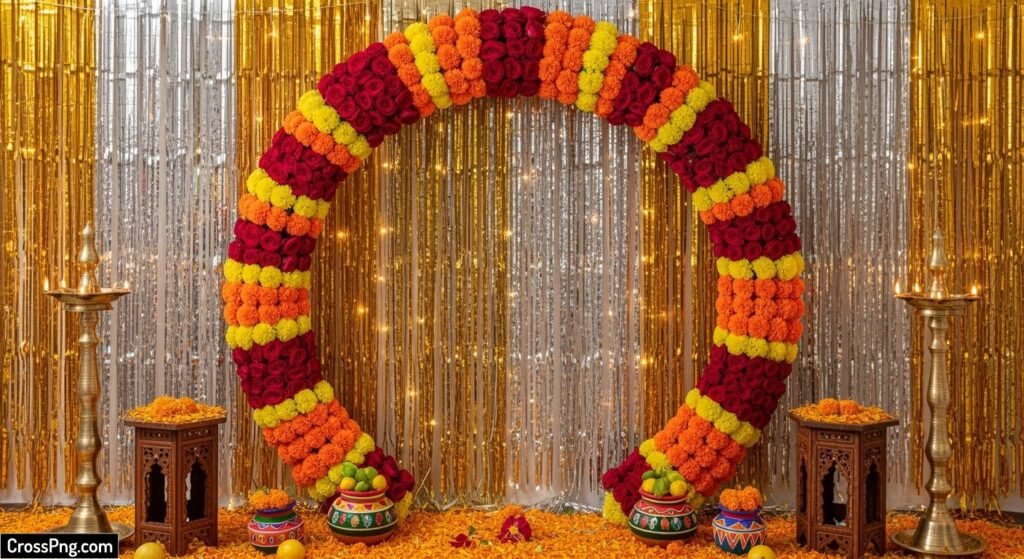 Ganpati background decoration ideas at home image