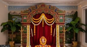 Ganpati background decoration ideas at home image 2