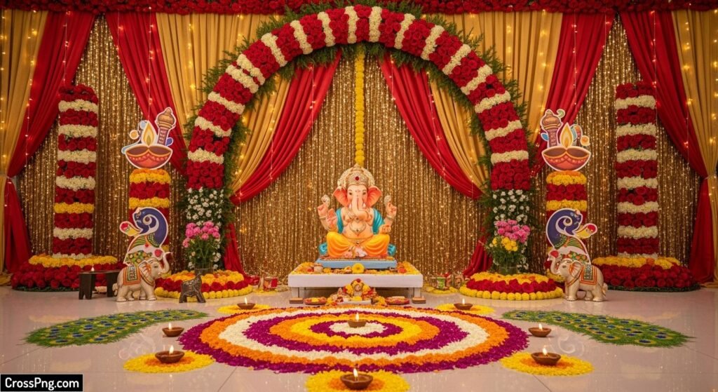 Ganpati background decoration ideas at home image 3