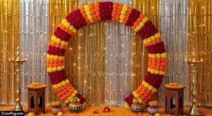 Ganpati background decoration ideas at home image