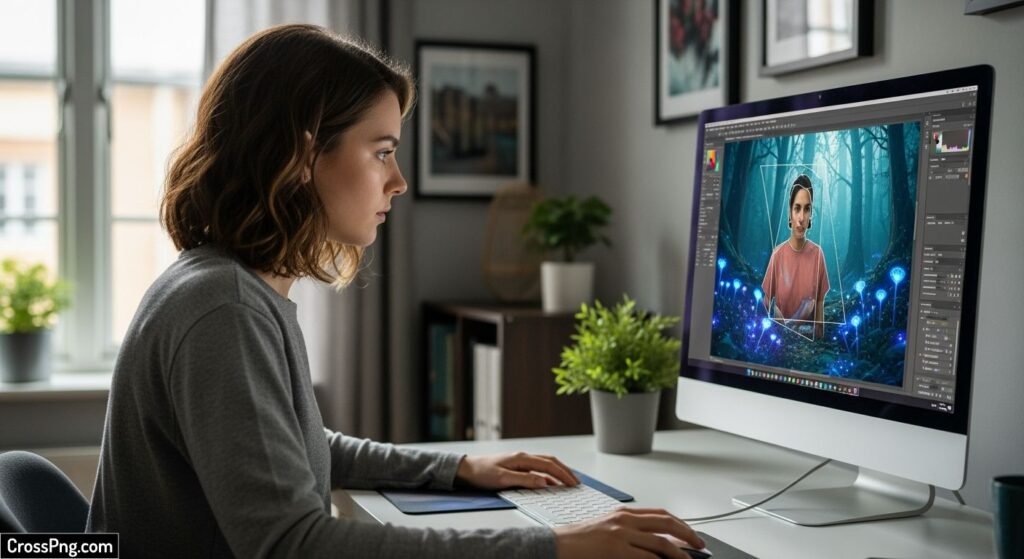 Girl editing background image