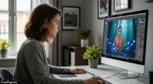 Girl editing background image