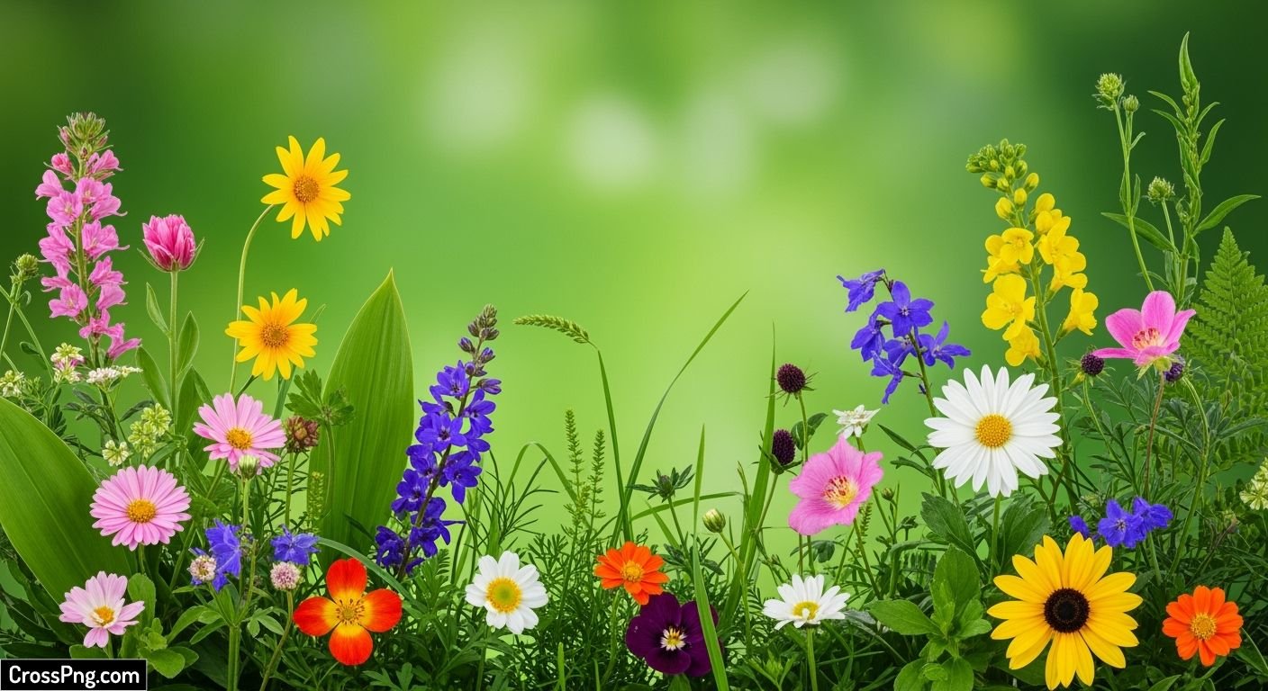 Green background with flowers image