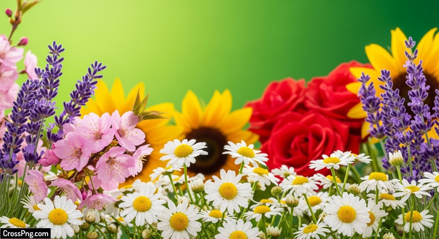 Green background with flowers image 2