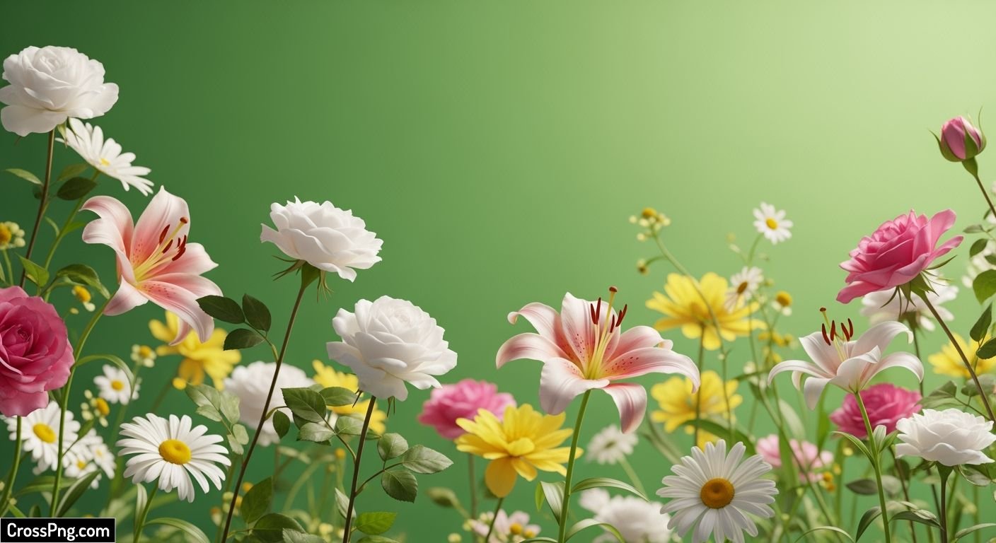 Green background with flowers image