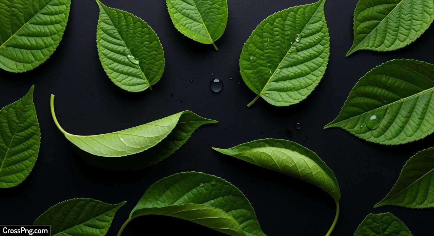 Green leaves on black background image