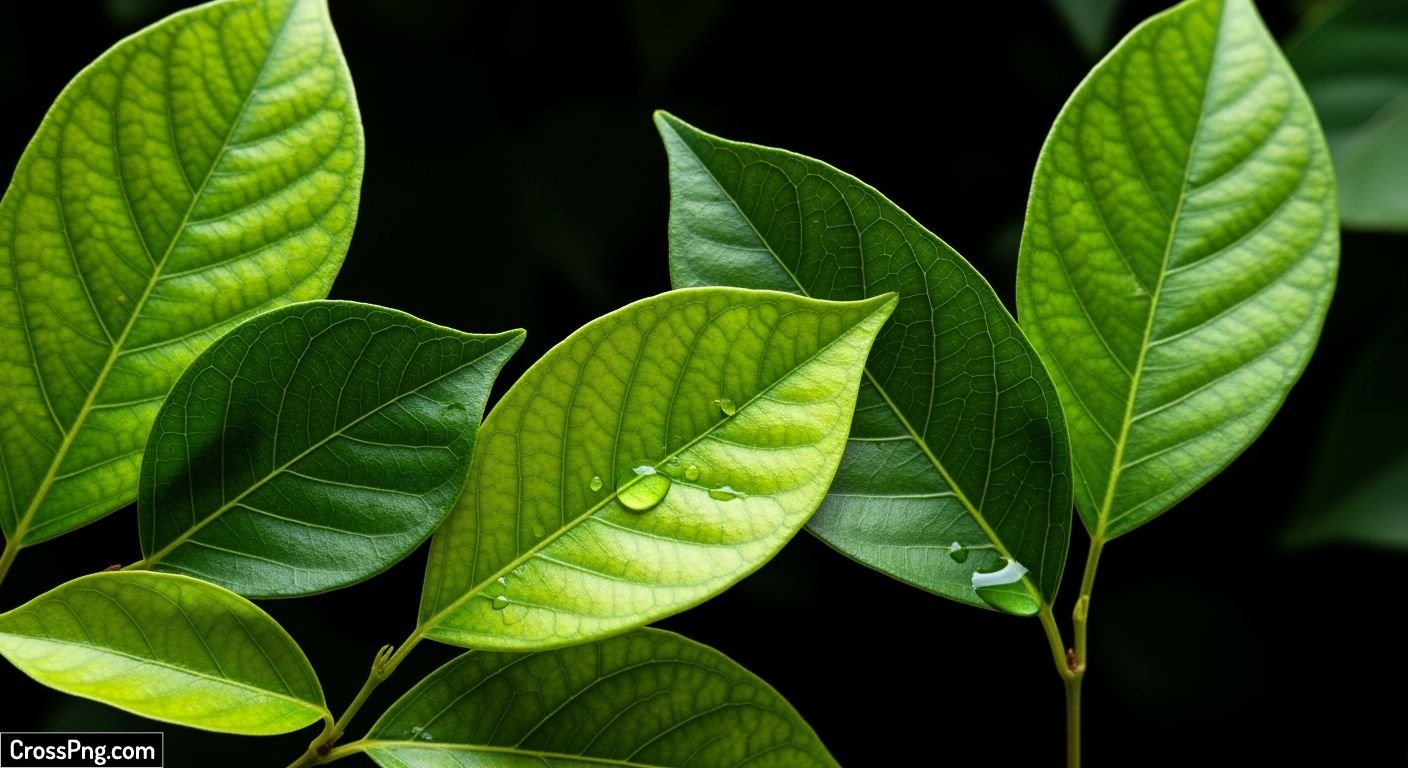 Green leaves on black background image 2
