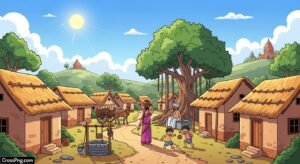 Indian village cartoon background image
