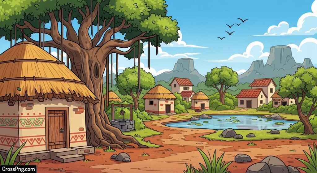 Indian village cartoon background image