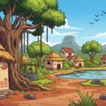 Indian village cartoon background image