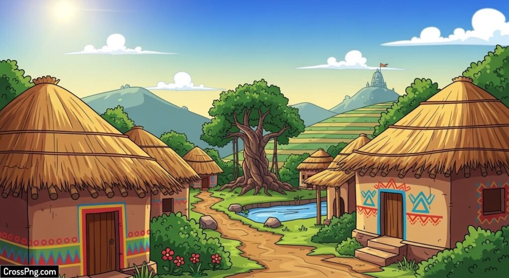 Indian village cartoon background image 3