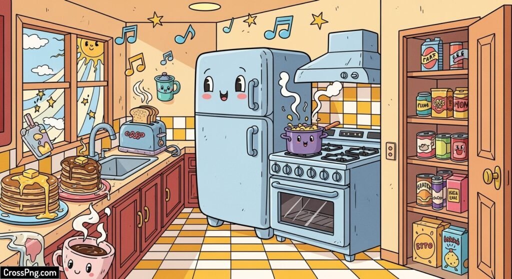 Kitchen background cartoon image