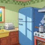Kitchen background cartoon image