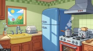 Kitchen background cartoon image