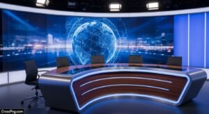 News studio background with table image