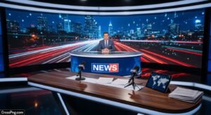 News studio background with table image 3