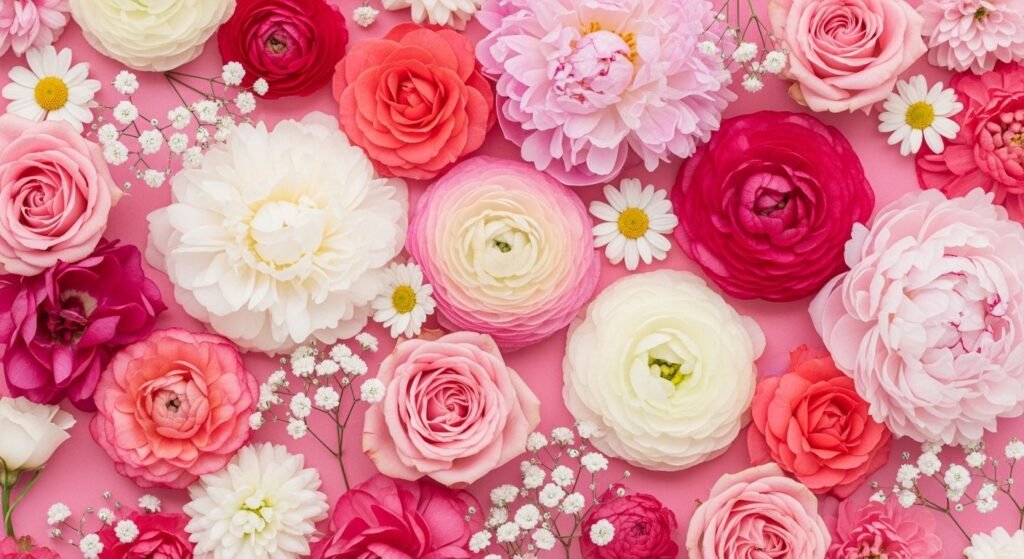 Pink background with flowers image 2