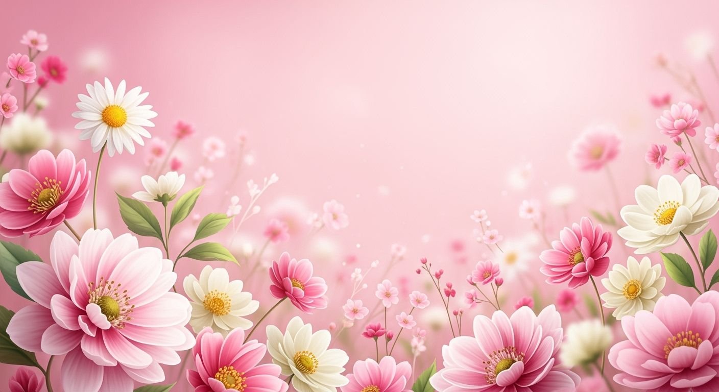 Pink background with flowers image 3
