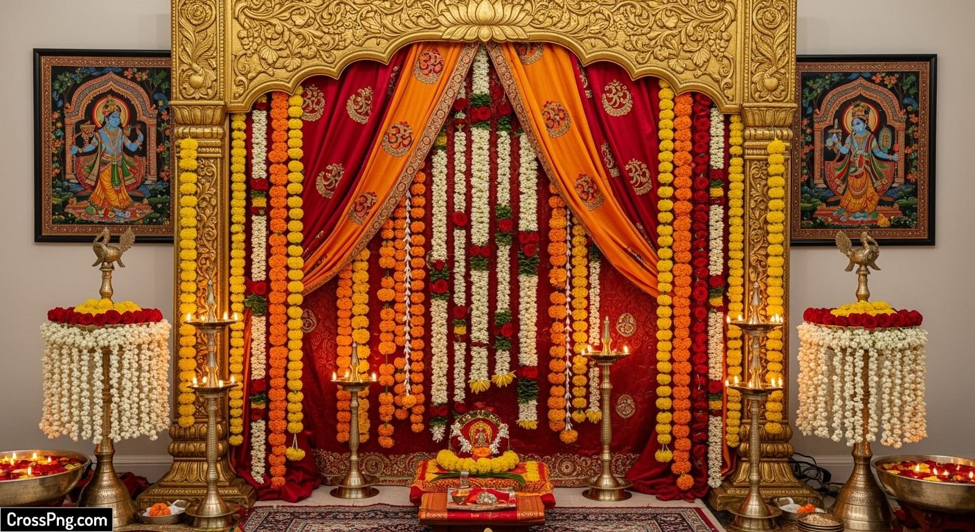 Puja background decoration at home image