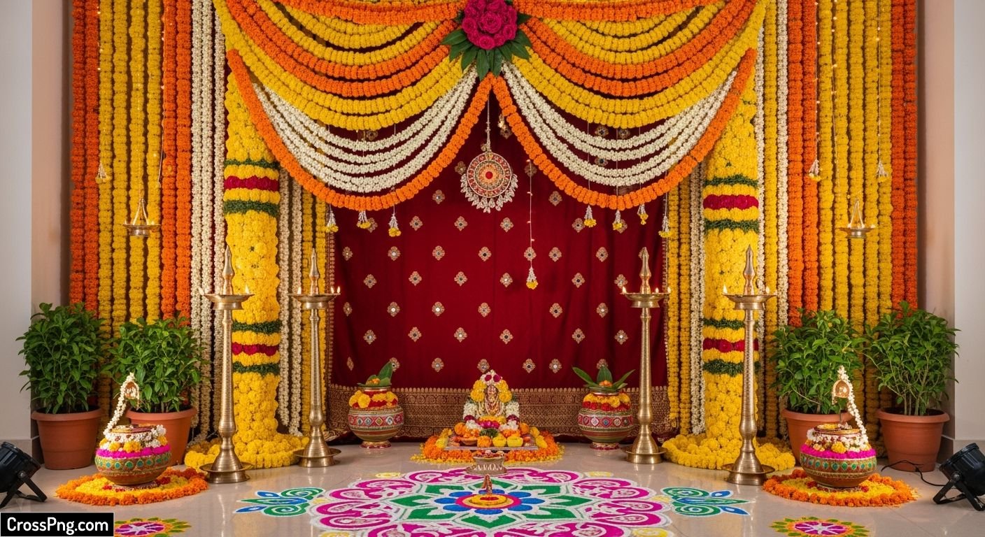 Puja background decoration at home image 2
