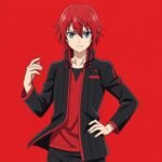Red background with anime character image