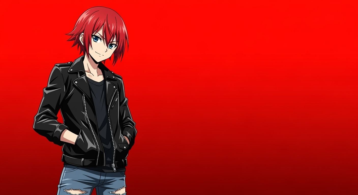 Red background with anime character image 3