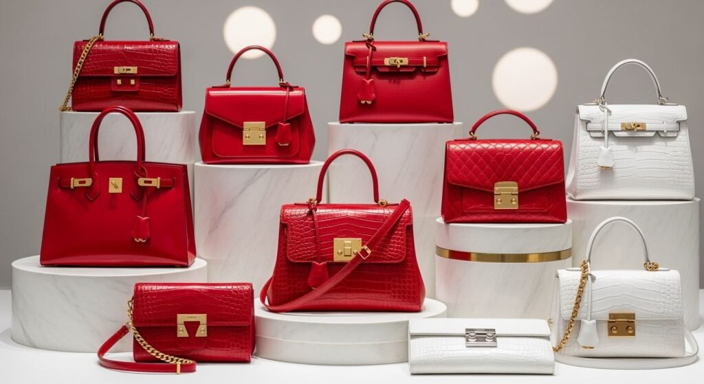 Red luxuru handbags white image