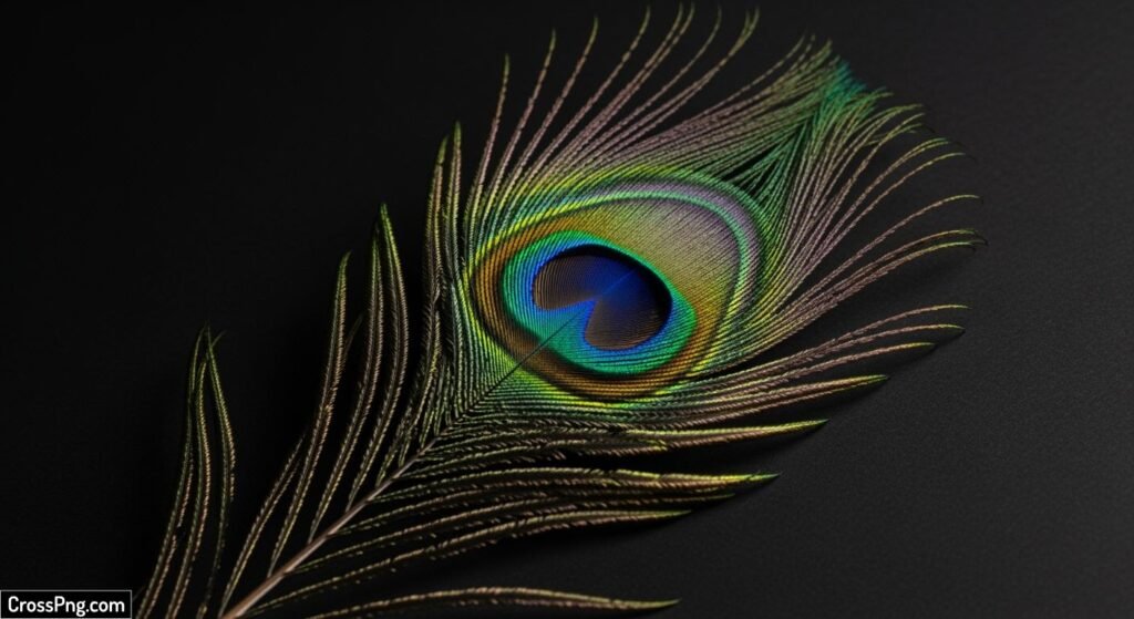 Single peacock feather black background image 2