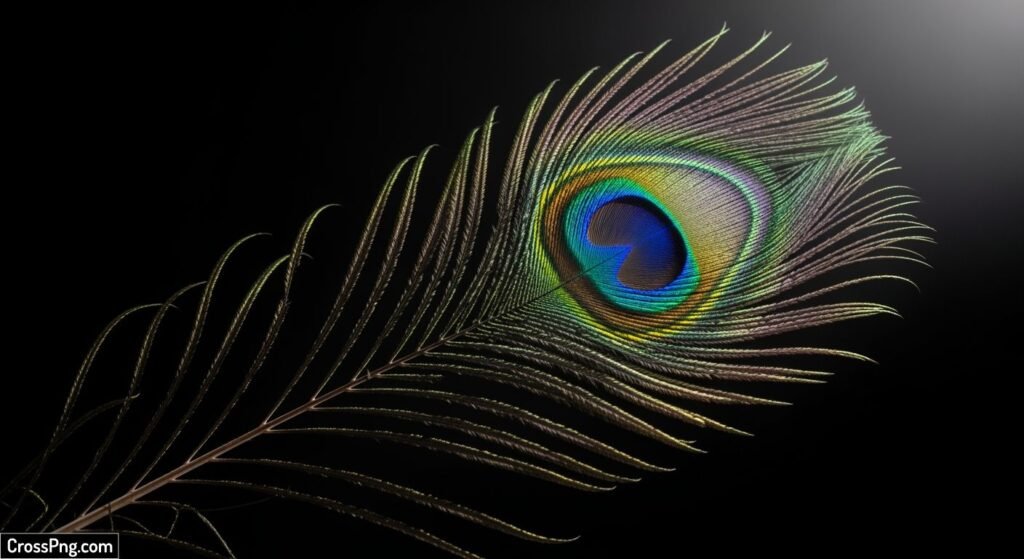 Single peacock feather black background image 3
