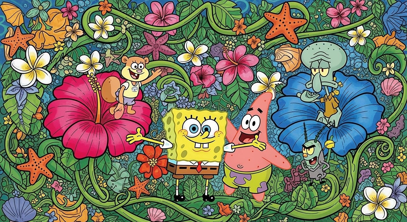 Spongebob floral background image 4