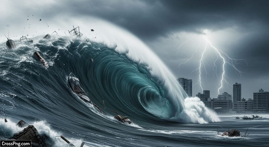 Which natural calamity serves as the background image 3