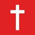 White cross red background
