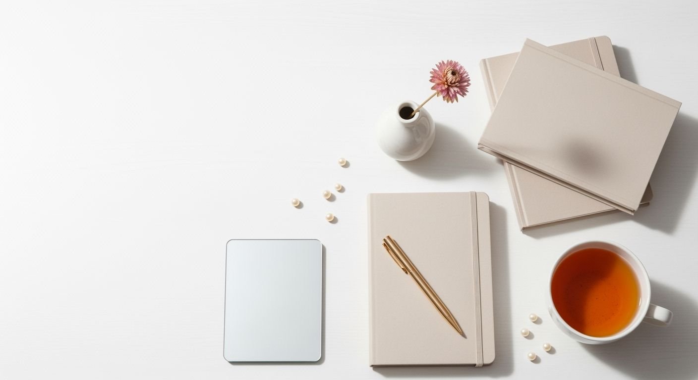 Cup of tea a notebook a