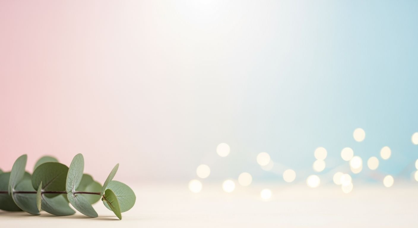 Eucalyptus leaves on a pink and
