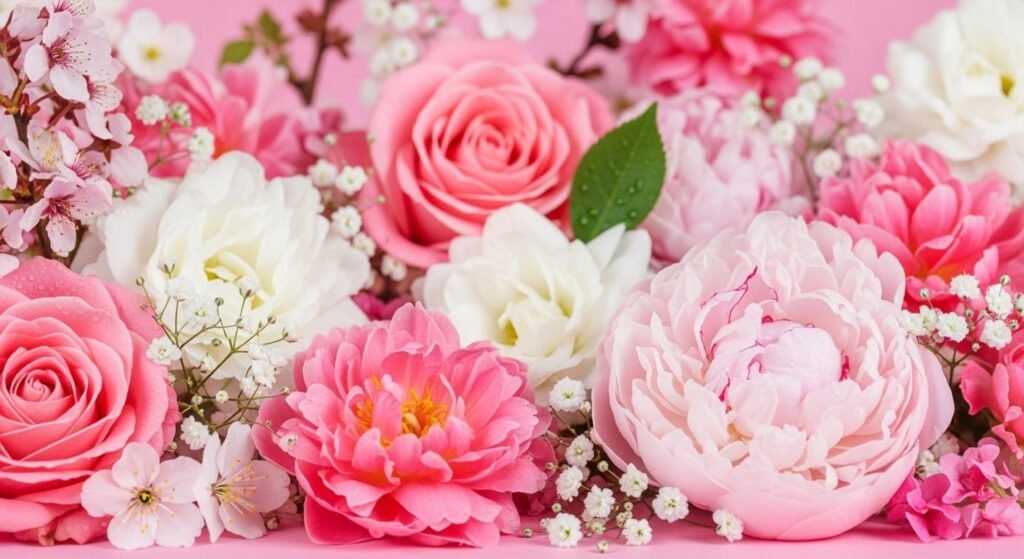 Pink background with flowers image