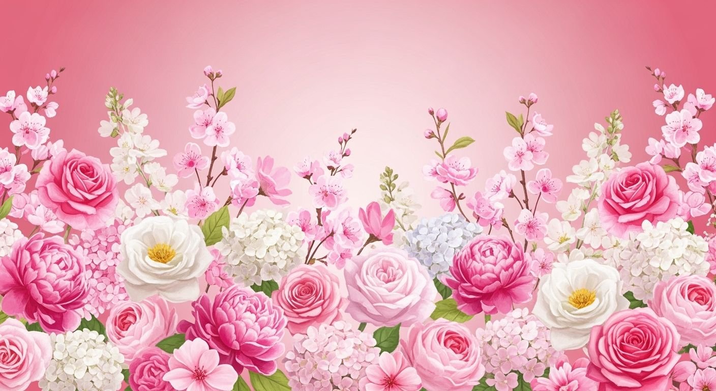 Pink background with flowers image 2