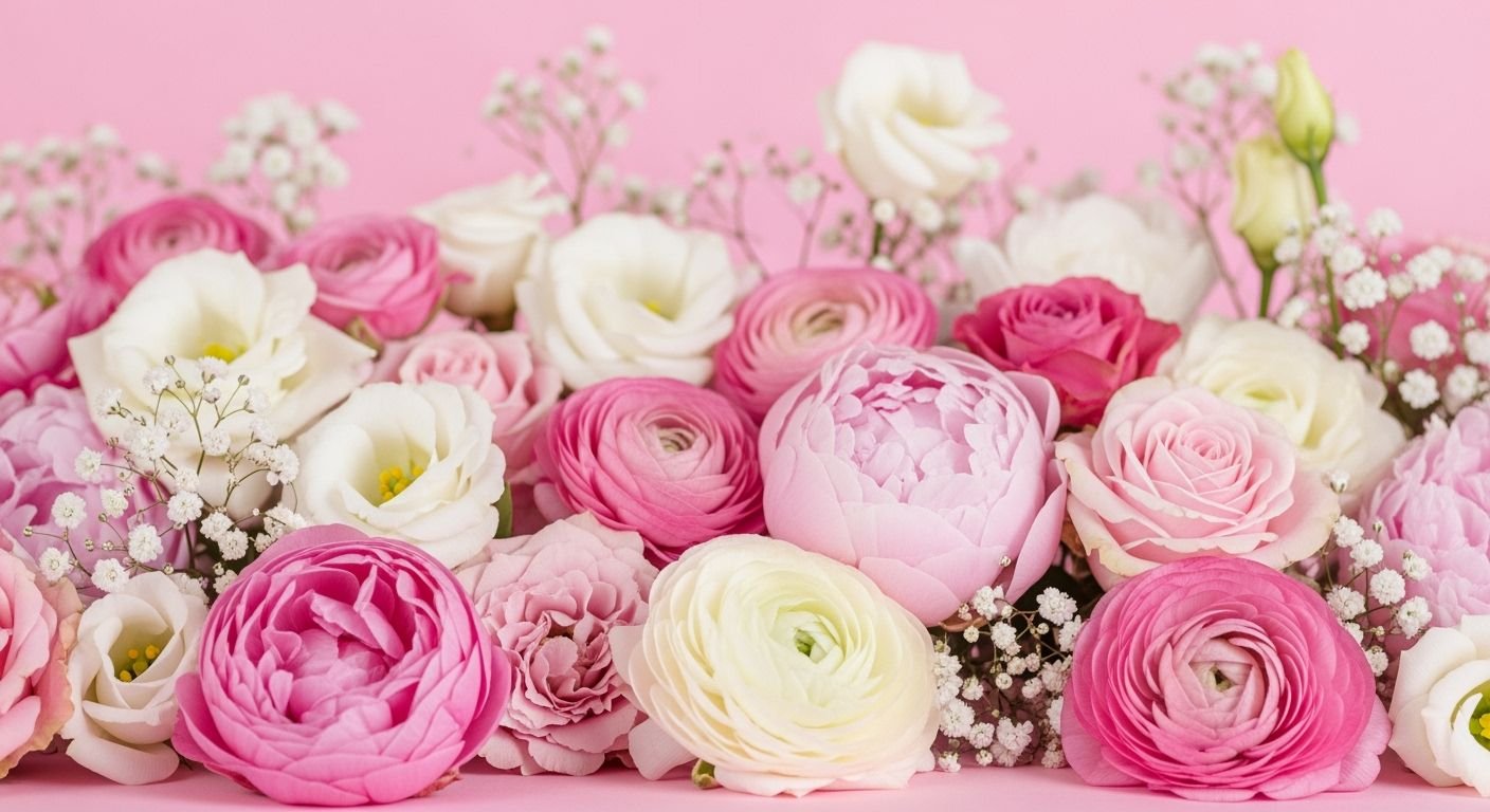 Pink background with flowers image 3