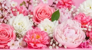 Pink background with flowers image
