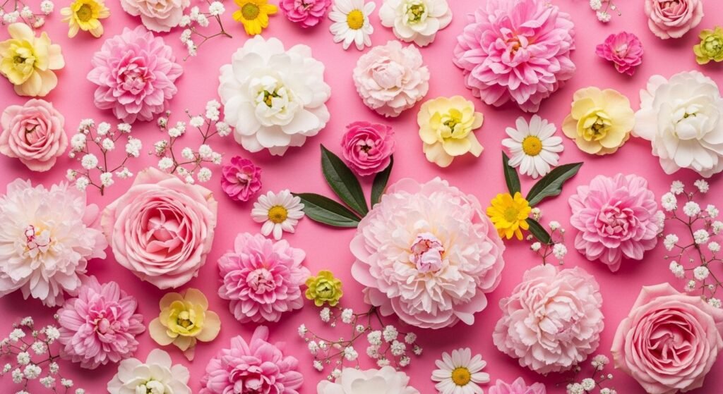 Pink background with flowers image 5