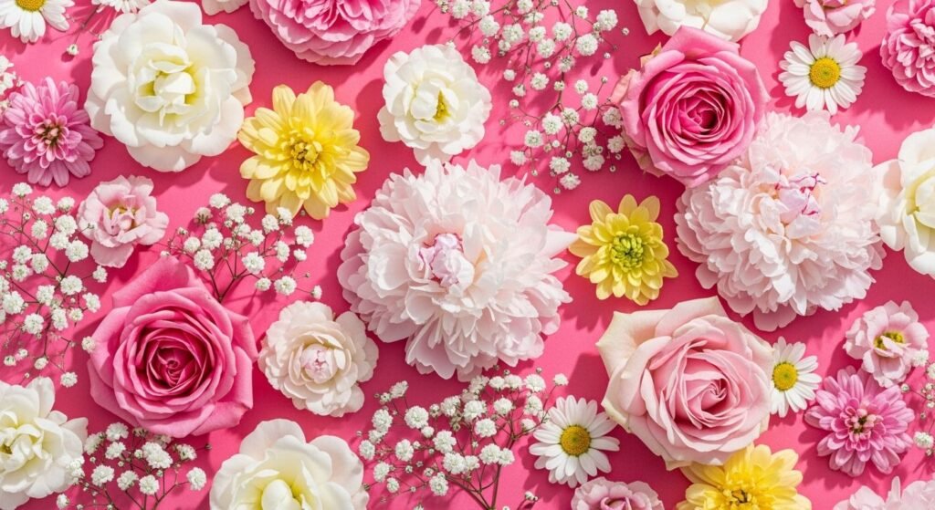 Pink background with flowers image 6