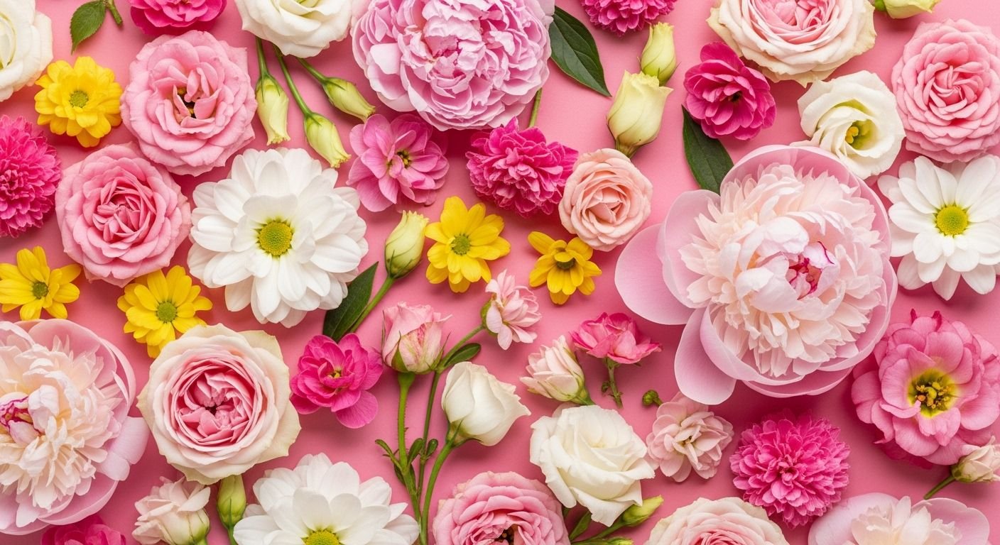 Pink background with flowers image 7