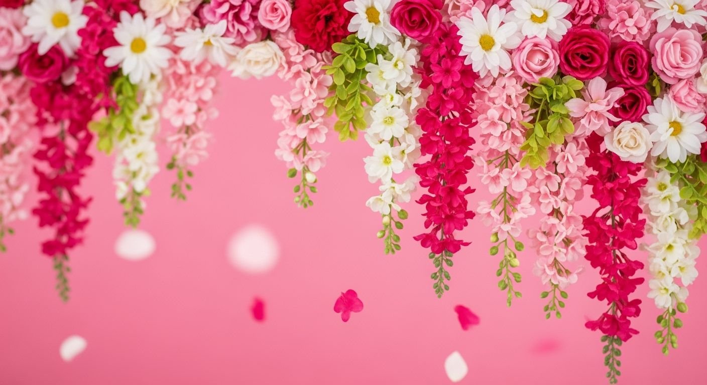 Pink background with flowers image 8