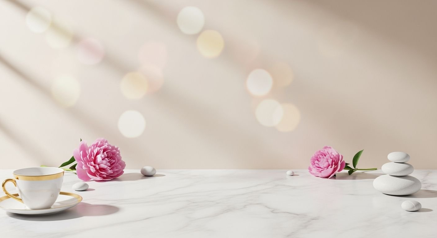 White table topped with a cup