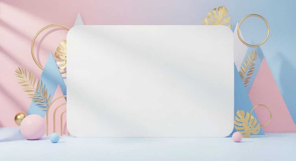 Blank sign with gold and pink decorations on a blue background Background Image