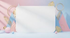 Blank sign with gold and pink decorations on a blue background Background Image