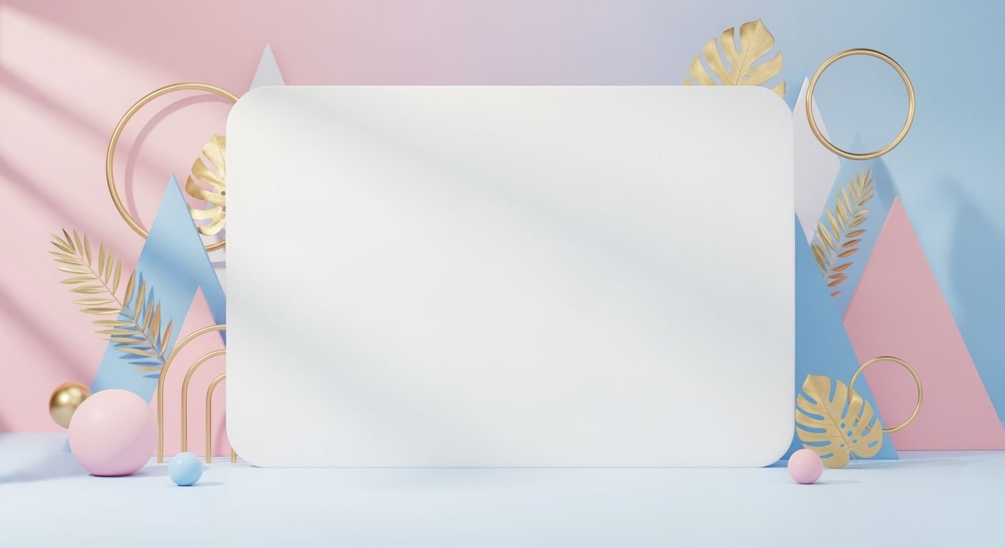 Blank sign with gold and pink decorations on a blue background Background Image