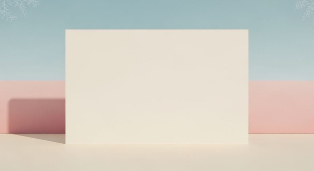 Blank white card sitting on top of a table Background Image