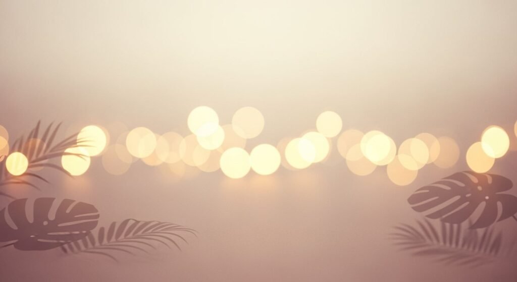 Blurry background with palm leaves and lights Background Image