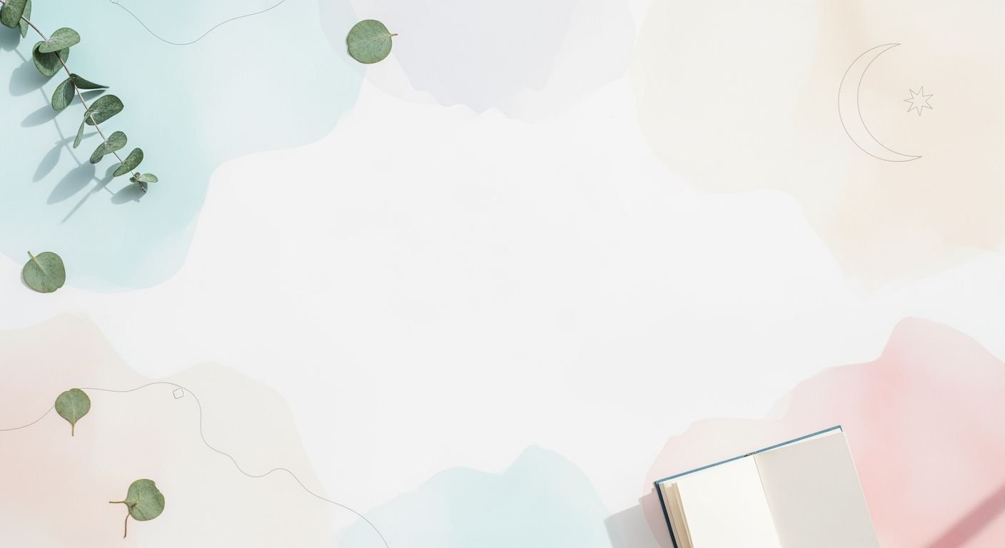 Book sitting on top of a table next to eucalyptus leaves Background Image